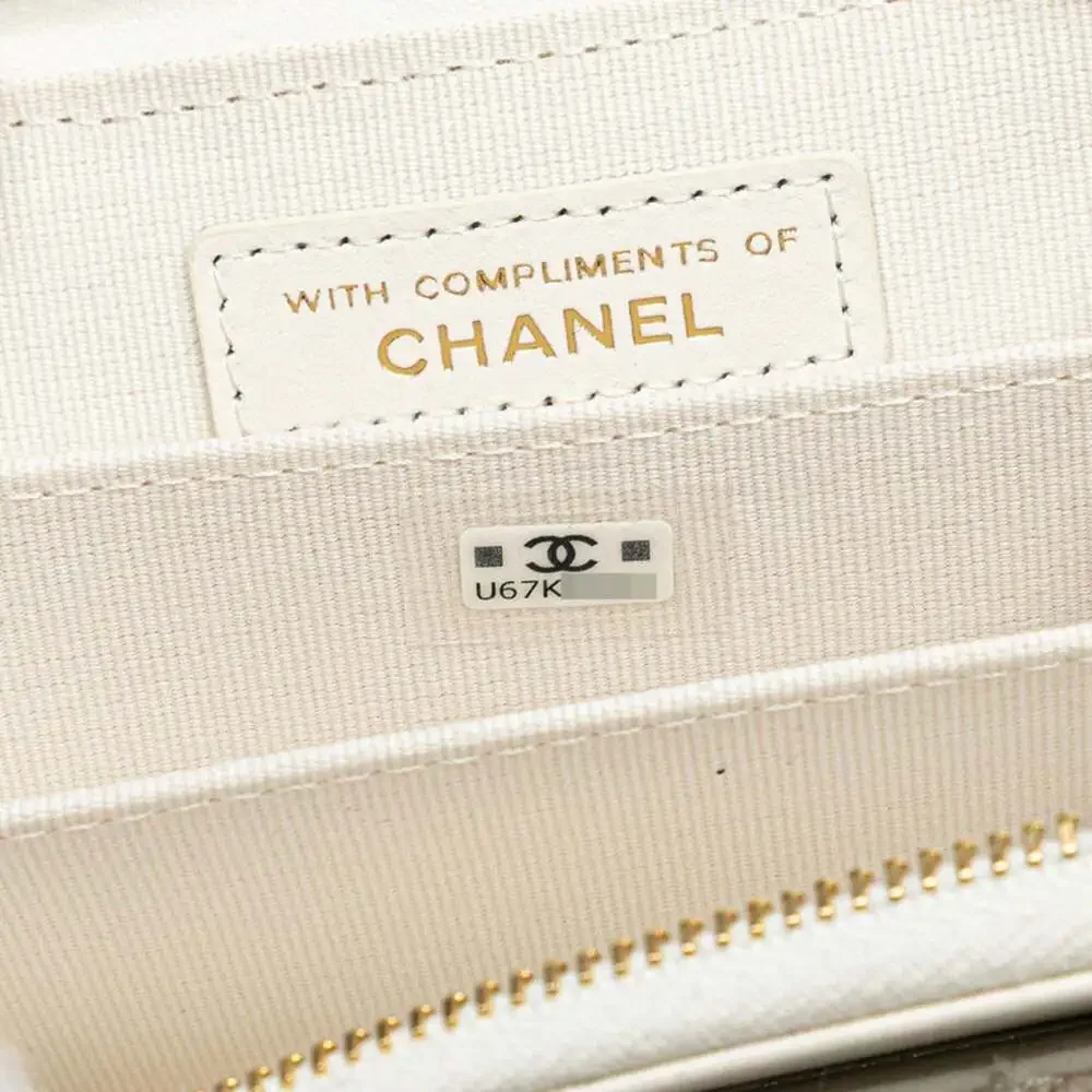CHANEL Authentic White Leather Logo Wallet